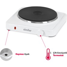 Simfer Hp1500w Beyaz Hot Plate Tek Gözü Elektrikli Ocak (Çift Emniyetli Termostat , 1500W Krom Çember)