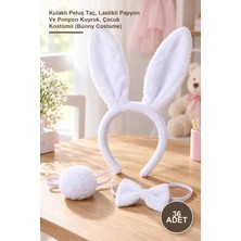 Yenilig 36 Adet Beyaz Tavşan Kostüm Seti – Kulaklı Peluş Taç, Lastikli Papyon ve Ponpon Kuyruk, Çocuk Kostümü (Bunny Costume)