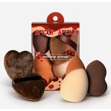Amour Amour 5'li Makyaj Süngeri & Kalp Kadife Puf Seti (Çikolata Temalı)