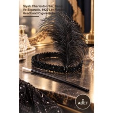 Yenilig 2 Adet Gatsby Aksesuar Seti – Siyah Charleston Saç Bandı ve Sigaralık, 1920'LER Flapper Headband Cigarette Holder