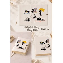 Renkli İzler Atölyesi Kitapsever Kediler Koleksiyonu | 38X27 cm Büyük Boy Kitap Kılıfı | Orta Boy, Hafız Boy ve Rahle Boy Kur'an Uyumlu