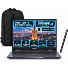Asus Expertbook B3402FVA-C516512B0DINTEL Core 5-120U 24GB 512GB 14" Fhd Windows 11 Pro Dizüstü Bilgisayar Kalem + Snertech Çanta