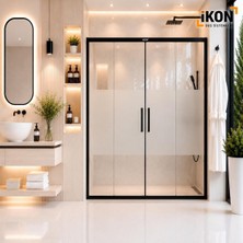 ikon Enzo 2 Sabit 2 Sürgü | Mat Siyah Buzlu 03 Duş Kabini H:190