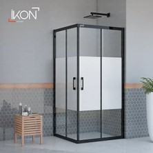 ikon Enzo Dikdörtgen | Mat Siyah Buzlu 03 Duş Kabini H:190