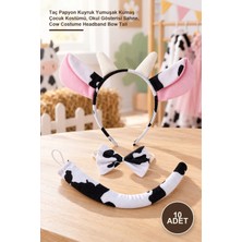 Yenilig 10 Adet Inek Kostüm Seti – Taç Papyon Kuyruk Yumuşak Kumaş Çocuk Kostümü, Okul Gösterisi Sahne, Cow Costume Headband Bow Tail