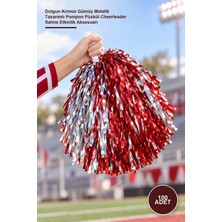 Yenilig 100 Adet Gösteri Ponponu – Dolgun Kırmızı Gümüş Metalik Tasarımlı Pompon Püskül Cheerleader Sahne Etkinlik Aksesuarı