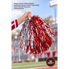 Yenilig 80 Adet Gösteri Ponponu – Dolgun Kırmızı Gümüş Metalik Tasarımlı Pompon Püskül Cheerleader Sahne Etkinlik Aksesuarı