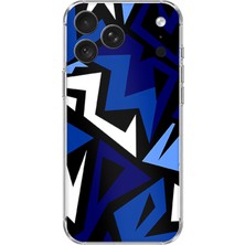 TechTree iPhone 18 Pro Uyumlu Modern Mavi Geometrik Mozaik Baskılı Silikon Kılıf
