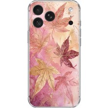 TechTree iPhone 18 Pro Uyumlu Pembe ve Bordo Tonlu Yaprak Baskılı Silikon Kılıf