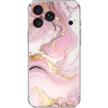 TechTree iPhone 18 Pro Max Uyumlu Pembe Mermer Baskılı Silikon Kılıf