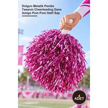 Yenilig 4 Adet Gösteri Ponponu – Dolgun Metalik Pembe Tasarım Cheerleading Dans Amigo Pom Pom Hafif Sap