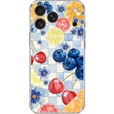 TechTree iPhone 18 Pro Uyumlu Sulu Boya Meyve ve Çiçek Desenli Baskılı Silikon Kılıf