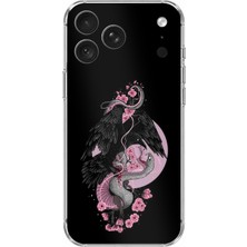 TechTree iPhone 18 Pro Uyumlu Pembe Siyah Yılan Baskılı Silikon Kılıf