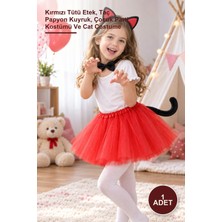 Yenilig 1 Adet Kedi Kostüm Seti – Kırmızı Tütü Etek, Taç Papyon Kuyruk, Çocuk Parti Kostümü ve Cat Costume