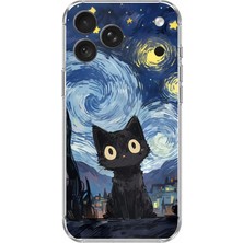 TechTree iPhone 18 Pro Uyumlu Gece Yarısı Kedi Tasarımlı Baskılı Silikon Kılıf
