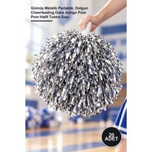 Yenilig 20 Adet Gösteri Ponponu – Gümüş Metalik Parlaklık, Dolgun Cheerleading Dans Amigo Pom Pom Hafif Tutma Sapı