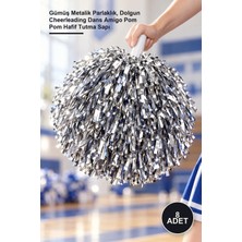 Yenilig 8 Adet Gösteri Ponponu – Gümüş Metalik Parlaklık, Dolgun Cheerleading Dans Amigo Pom Pom Hafif Tutma Sapı