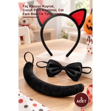 Yenilig 5 Adet Kırmızı Kulaklı Kedi Kostüm Seti – Taç Papyon Kuyruk, Çocuk Parti Kostümü, Cat Ears Bow Tie Tail, Unisex