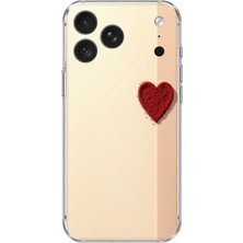 TechTree iPhone 18 Pro Uyumlu Krem Zeminli Kırmızı Kalp Baskılı Silikon Kılıf