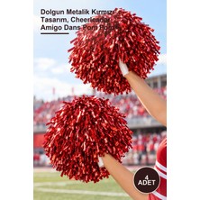 Yenilig 4 Adet Gösteri Ponponu – Dolgun Metalik Kırmızı Tasarım, Cheerleader Amigo Dans Pom Pom