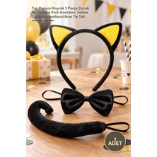 Yenilig 1 Adet Sarı Kulaklı Kedi Kostüm Seti – Taç Papyon Kuyruk 3 Parça Çocuk ve Yetişkin Parti Kostümü, Yellow Cat Ears Headband Bow Tie Tail