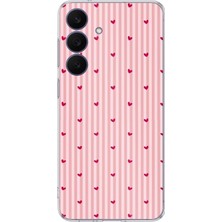 TechTree Galaxy 26 Fe Uyumlu Pembe Çizgili ve Mini Kalp Baskılı Silikon Kılıf