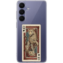 TechTree Galaxy 26 Fe Uyumlu Iskambil Kağıdı Tasarımlı Leopar Portre Baskılı Silikon Kılıf