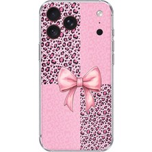 TechTree iPhone 18 Pro Max Uyumlu Pembe Leopar Desenli ve Kurdele Baskılı Silikon Kılıf