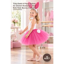 Yenilig 10 Adet Fuşya Tavşan Kostüm Seti – Tütü Etekli 4 Parça Sahne ve Gösteri Kostümü, Dans Bale Kids Bunny Costume