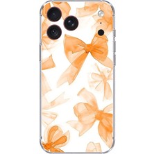 TechTree iPhone 18 Pro Max Uyumlu Şeftali Fiyonk Kurdele Baskılı Silikon Kılıf