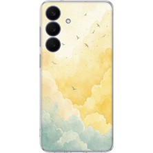 TechTree Galaxy 26 Fe Uyumlu Sarı ve Yeşil Tonlu Bulut ve Kuşlar Baskılı Silikon Kılıf