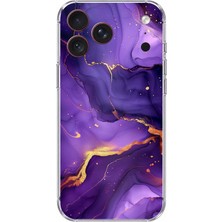 TechTree iPhone 18 Pro Max Uyumlu Ametist Taşı Mor Mermer Baskılı Silikon Kılıf