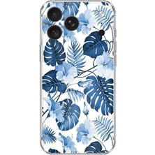 TechTree iPhone 18 Pro Uyumlu Mavi Yaprak ve Çiçek Desenli Baskılı Silikon Kılıf