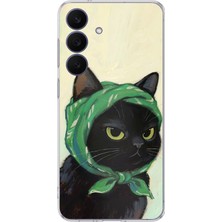TechTree Galaxy 26 Fe Uyumlu Babushka Yeşil Başörtülü Siyah Kedi Baskılı Silikon Kılıf