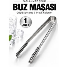 Beylini Paslanmaz Çelik Buz Maşası Dişli Uçlu Esnek Gövdeli Servis ve Sunum Maşası Bar Kokteyl Açık Büfe Mutfak Maşası