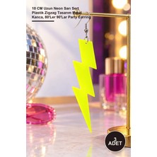 Yenilig 3 Adet Retro Neon Şimşek Küpe – 10 cm Uzun Neon Sarı Sert Plastik Zigzag Tasarım Metal Kanca, 80'ler 90'lar Party Earring