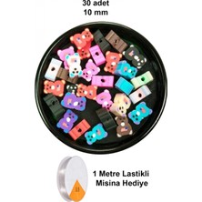 Pileli Store 30 Adet 10 mm Polimer Kil Fimo Boncuk Takı Bileklik + 1 Metre Lastikli Misina Hediye - Renkli Ayıcık