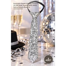 Yenilig 5 Adet Parti Kravatı – Fermuarlı Payetli Gümüş Tasarım, 33 cm Siyah Ayarlanabilir Askılı, Sahne/sequin Bow Tie