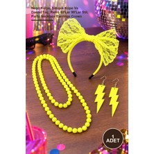 Yenilig 1 Adet Neon Parti Aksesuar Seti – Neon Kolye, Şimşek Küpe ve Dantel Taç; Retro 80'ler 90'lar Stil, Party Necklace Earrings Crown
