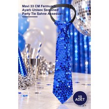 Yenilig 10 Adet Pul Payetli Parti Kravatı – Mavi 33 cm Fermuarlı Ayarlı Unisex Sequined Party Tie Sahne Aksesuarı