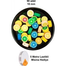 Pileli Store 90 Adet 10 mm Polimer Kil Fimo Boncuk Takı Bileklik + 5 Metre Lastikli Misina Hediye - Renkli Limon