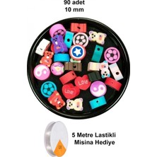 Pileli Store 90 Adet 10 mm Polimer Kil Fimo Boncuk Takı Bileklik + 5 Metre Lastikli Misina Hediye - Karışık Renkli
