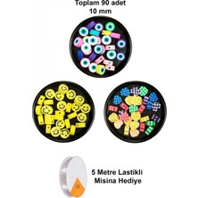 Pileli Store 90 Adet 10 mm Polimer Kil Fimo Boncuk Takı Bileklik + 5 Metre Misina Hediye - Smile - Kalp - Nazar