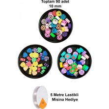 Pileli Store 90 Adet 10 mm Polimer Kil Fimo Boncuk Takı Bileklik + 5 Metre Misina Hediye - Kalp - Deniz - Çiçek