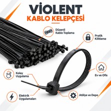 Violent Cırt Kelepçe Kablo Bağı Kablo Klipsi 8 mm x 300 mm 1. Sınıf Malzeme Naylon 6.6 mm 100 Adet Kalın Model Siyah