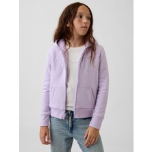 Gap Kız Çocuk Lila Sherpa Astarlı Logo Fermuarlı Sweatshirt