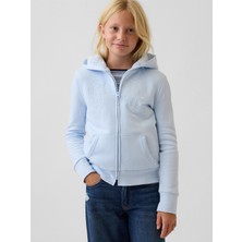 Gap Kız Çocuk Açık Mavi Sherpa Astarlı Logo Fermuarlı Sweatshirt