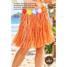 Yenilig 5 Adet Hawaii Hula Etek – Turuncu Püsküllü Luau Etek, Ayarlanabilir Cırtlı Bel, Yetişkin ve Çocuk, 40 Cm, Hula Skirt