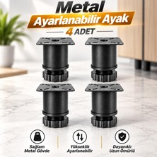 Nzb (4 Adet) Ayarlanabilir Mat Siyah Metal Gövde 6 cm Mobilya Ayağı +2 cm Uzayabilir Dolap Komidin Ayağı