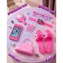 Oyuncak Sahili Kız Çocuk Oyuncak Moda Seti Güzellik Seti 7 Parça Harika Terlik 18X5CM Gözlük Ayna Telefon Tarak Saat Çanta Evcilik Oyunu